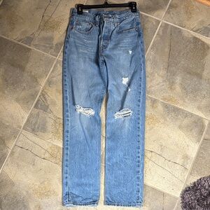 Levi's Classic Blue Straight Jeans with Distressed Accents